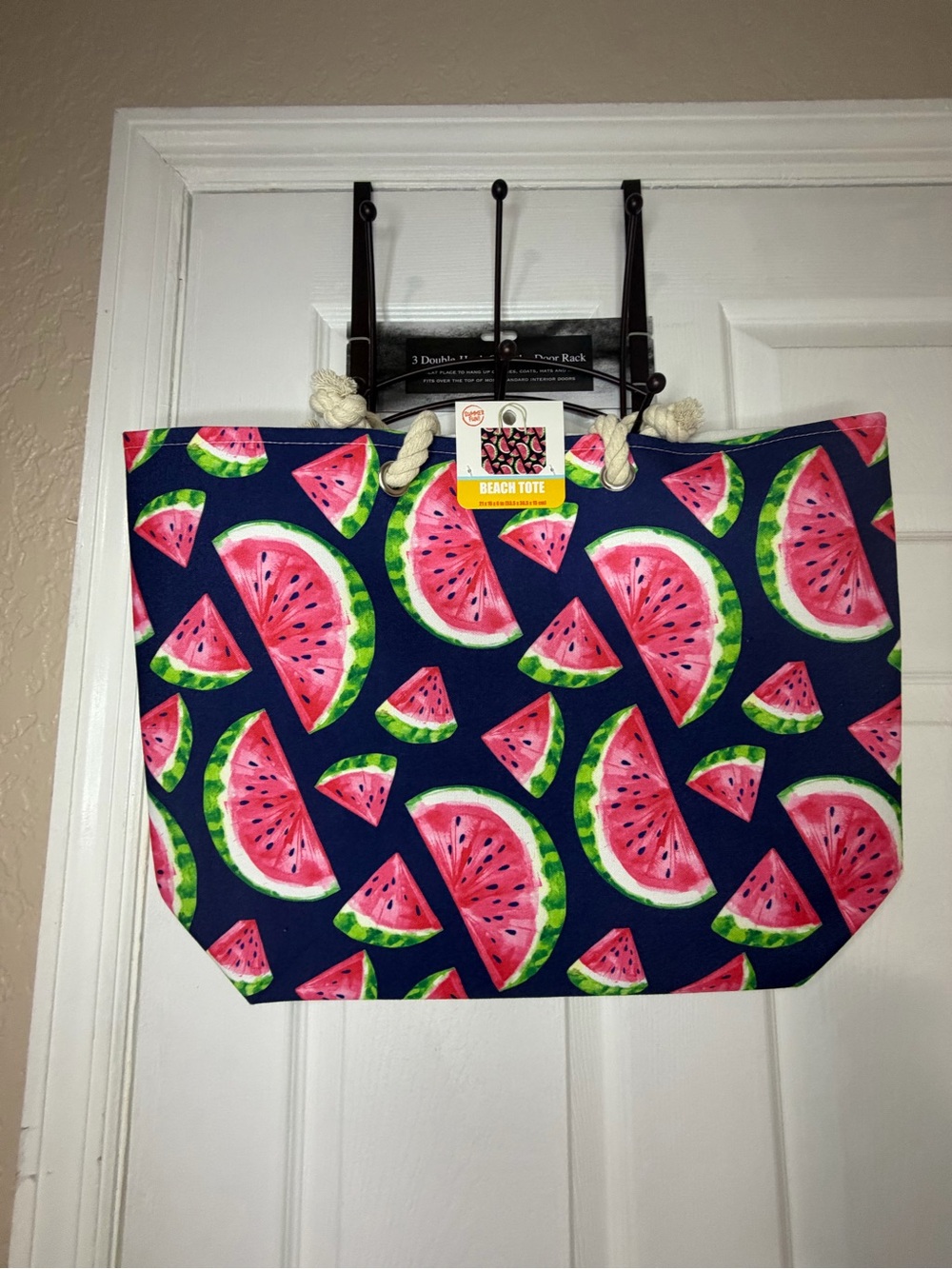 Navy Watermelon Print Beach Tote with Rope Handles